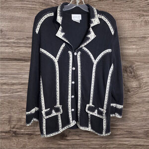Vintage Just B beaded button front cardigan collared sweater woman's size large